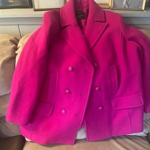 Bright pink pea coat.